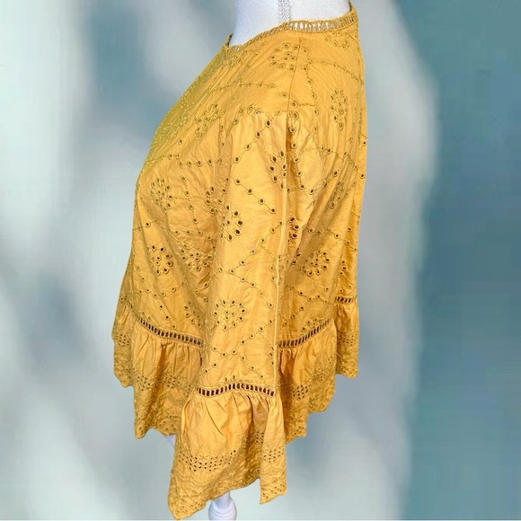 Free People ‘Merci Beaucoup’ Eyelet Top in Golden Yellow Size Medium - Picture 7 of 16